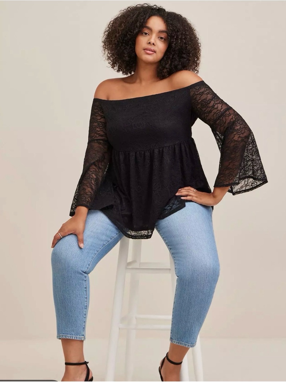 Torrid Plus-Size Off-Shoulder Black Lace Peplum Tunic Size L12 NWOT